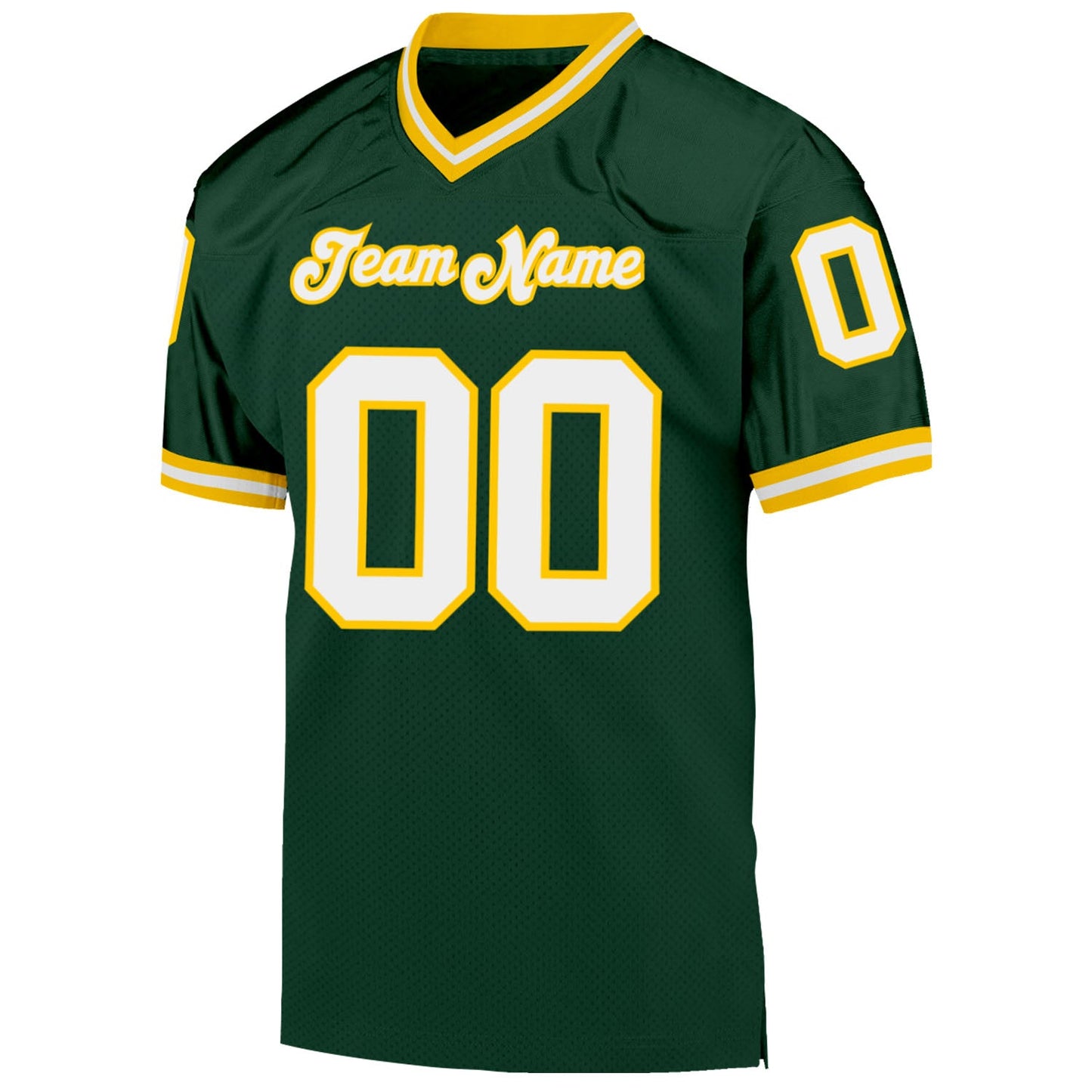 Custom Green White-Gold Mesh Authentic Throwback Football Jersey Limited