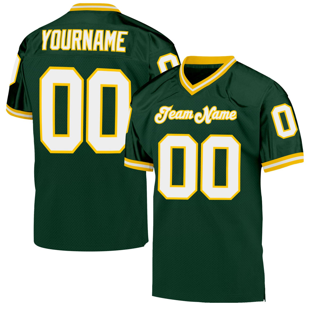 Custom Green White-Gold Mesh Authentic Throwback Football Jersey Limited