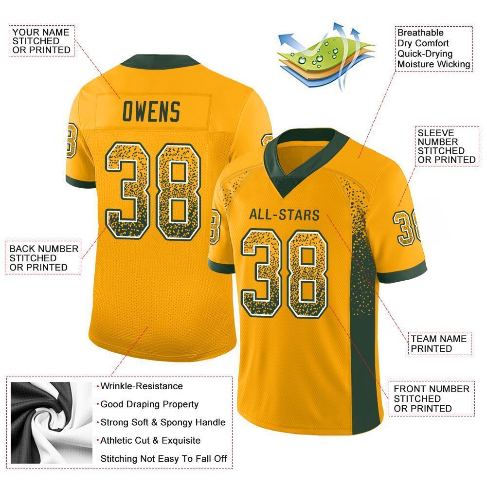 Custom Gold Green-White Mesh Drift Fashion Football Jersey Limited