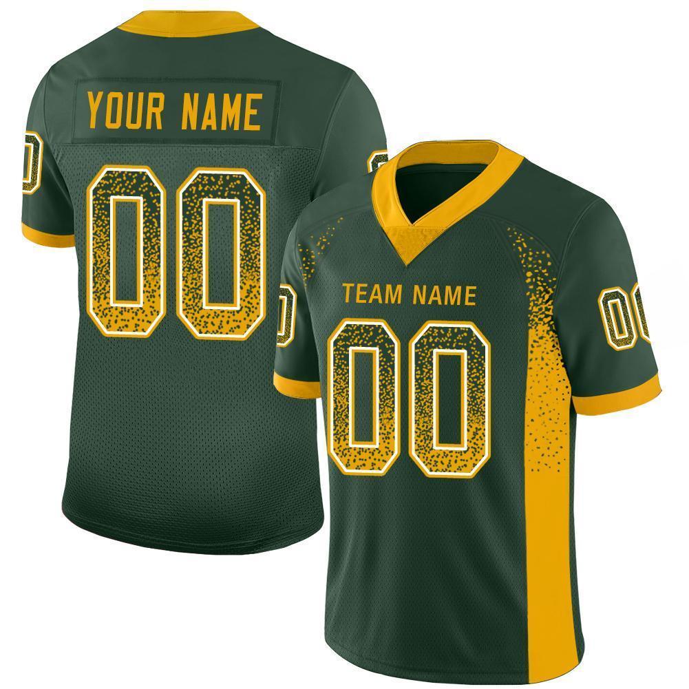 Custom Green Gold-White Mesh Drift Fashion Football Jersey Limited