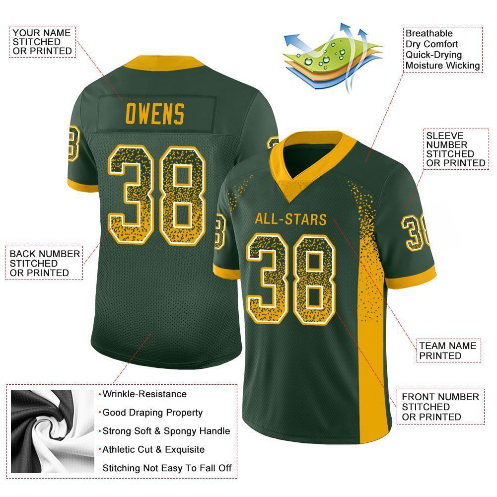 Custom Green Gold-White Mesh Drift Fashion Football Jersey Limited