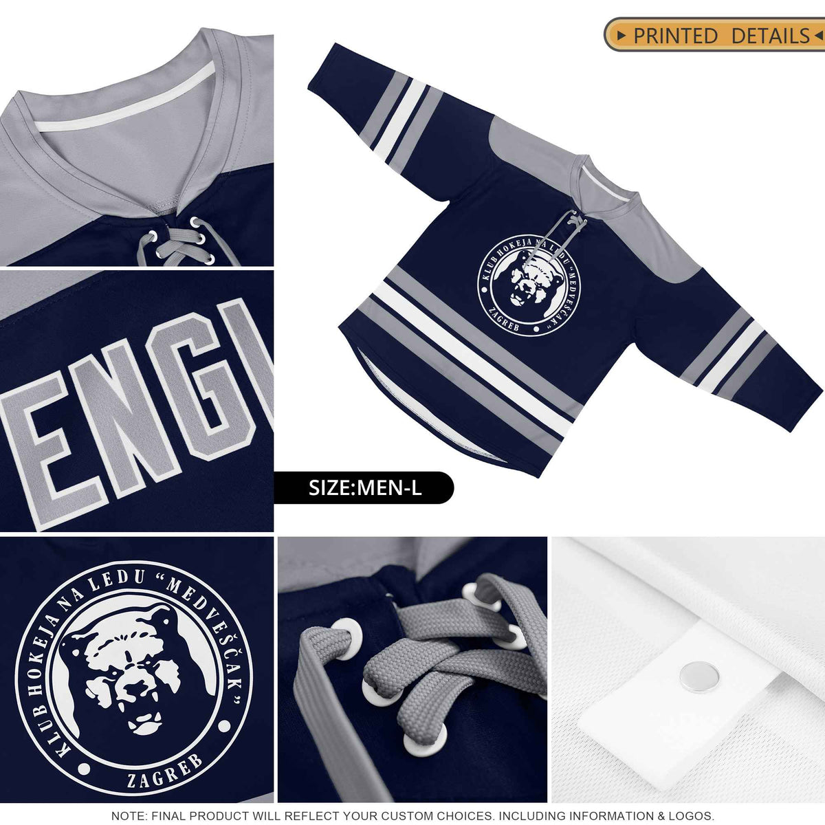 Custom White Black-Gold Personalized Classic V-Neck Hockey Jersey Limited