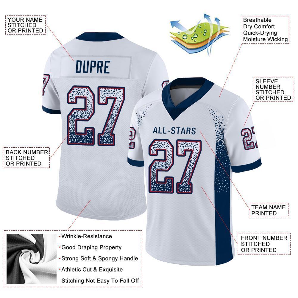 Custom White Navy-Red Mesh Drift Fashion Football Jersey Limited