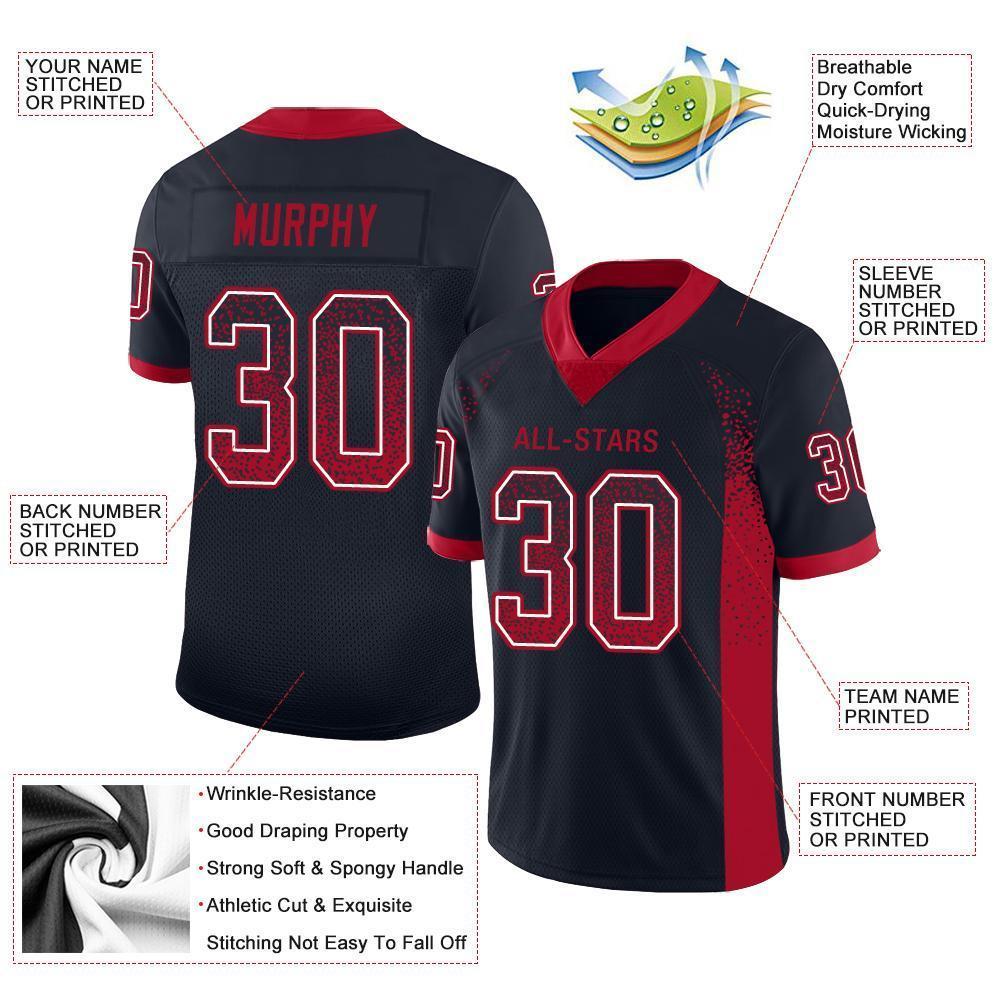 Custom Navy Red-White Mesh Drift Fashion Football Jersey Limited