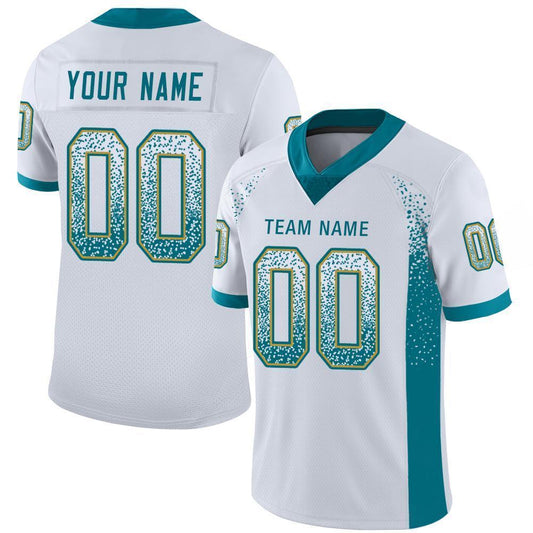 Custom White Teal-Old Gold Mesh Drift Fashion Football Jersey Limited