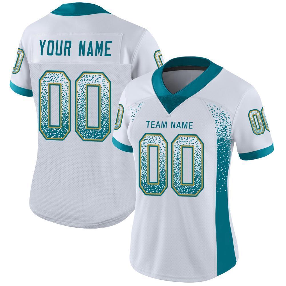 Custom White Teal-Old Gold Mesh Drift Fashion Football Jersey Limited