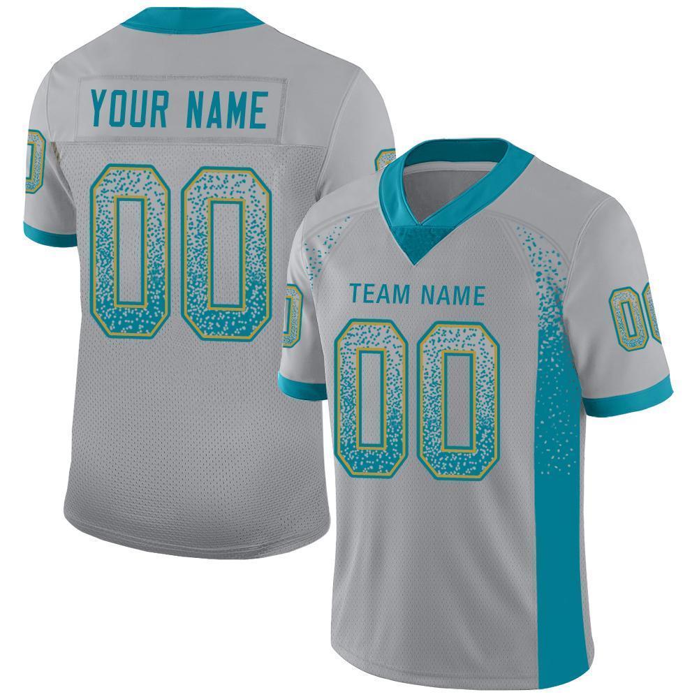 Custom Light Gray Teal-Old Gold Mesh Drift Fashion Football Jersey Limited