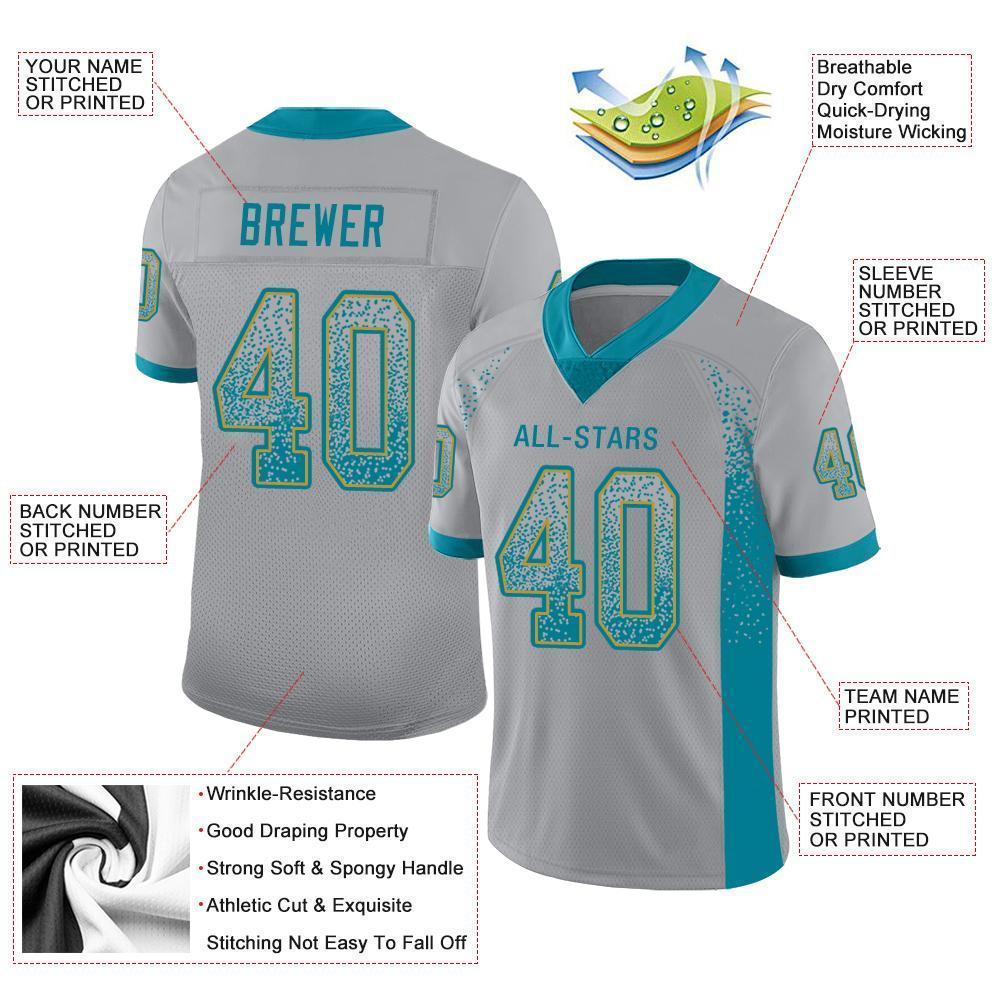 Custom Light Gray Teal-Old Gold Mesh Drift Fashion Football Jersey Limited