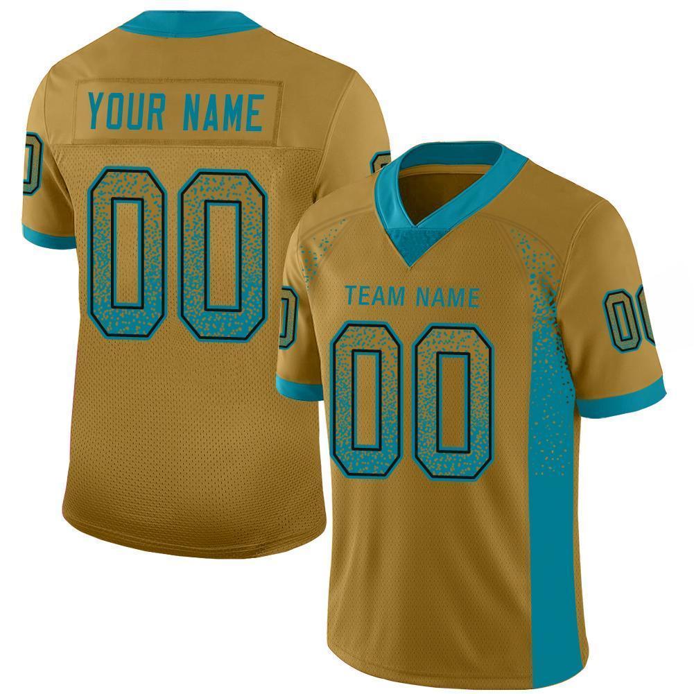 Custom Old Gold Teal-Black Mesh Drift Fashion Football Jersey Limited