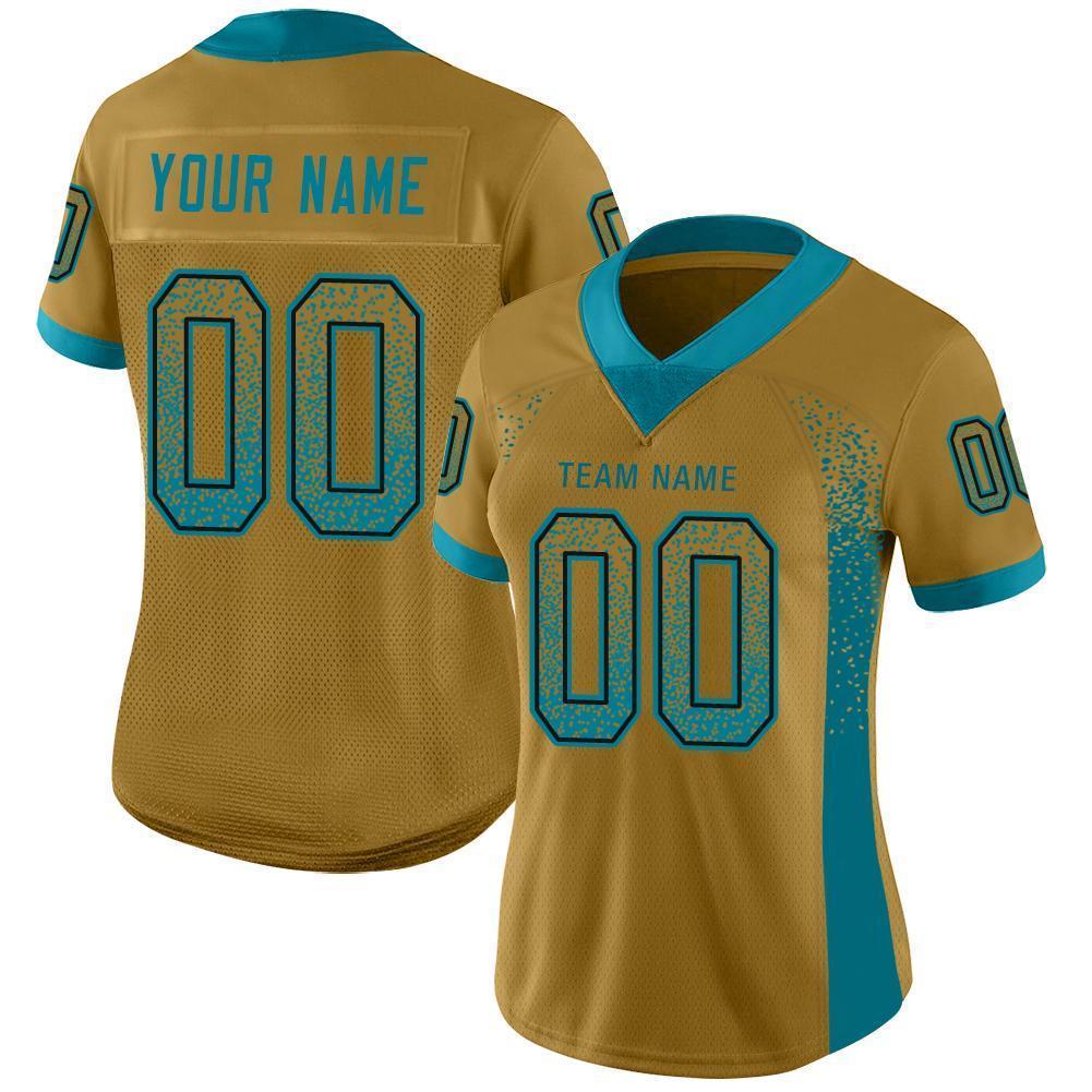 Custom Old Gold Teal-Black Mesh Drift Fashion Football Jersey Limited