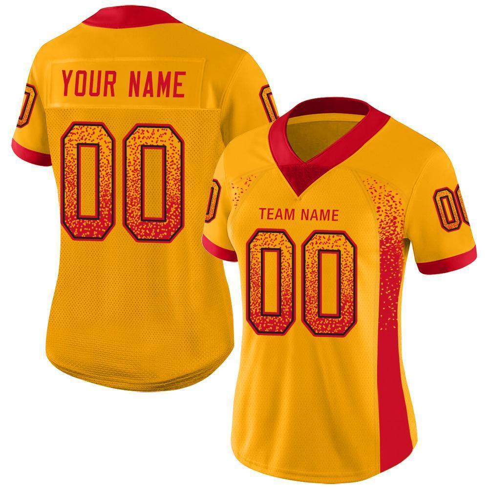 Custom Gold Scarlet-Black Mesh Drift Fashion Football Jersey Limited