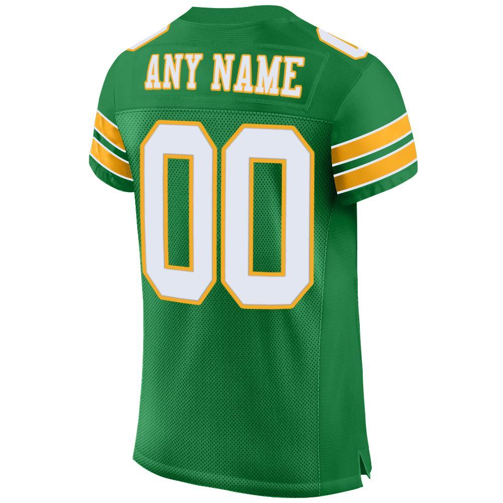 Custom Grass Green White-Gold Mesh Authentic Football Jersey Limited