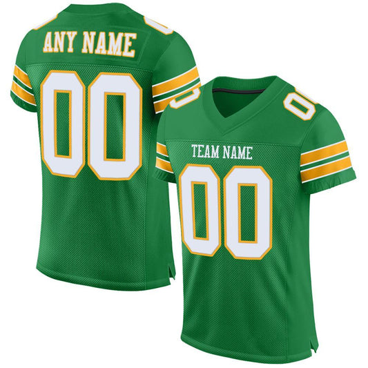 Custom Grass Green White-Gold Mesh Authentic Football Jersey Limited