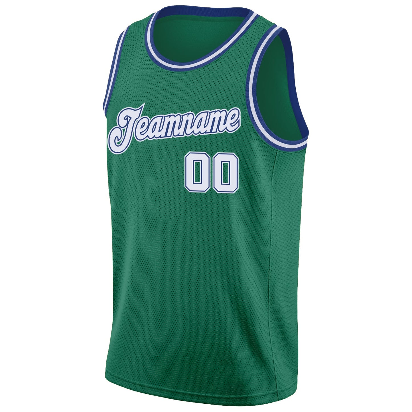 Custom Kelly Green White-Royal Round Neck Rib-Knit Basketball Jersey Limited