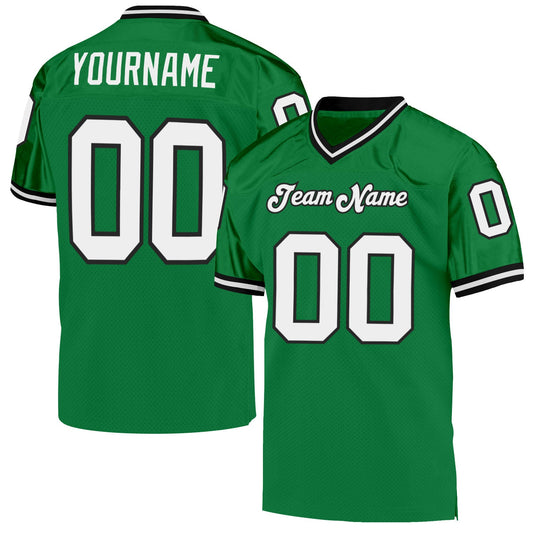Custom Grass Green White-Black Mesh Authentic Throwback Football Jersey Limited
