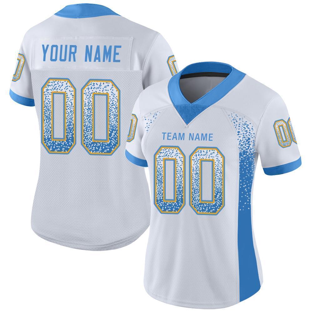 Custom White Powder Blue-Gold Mesh Drift Fashion Football Jersey Limited