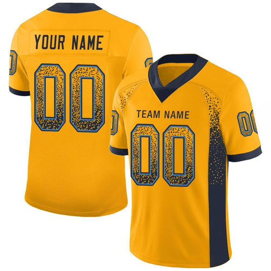 Custom Gold Navy-Powder Blue Mesh Drift Fashion Football Jersey Limited