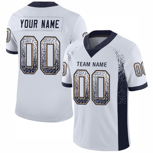 Custom White Navy-Old Gold Mesh Drift Fashion Football Jersey Limited