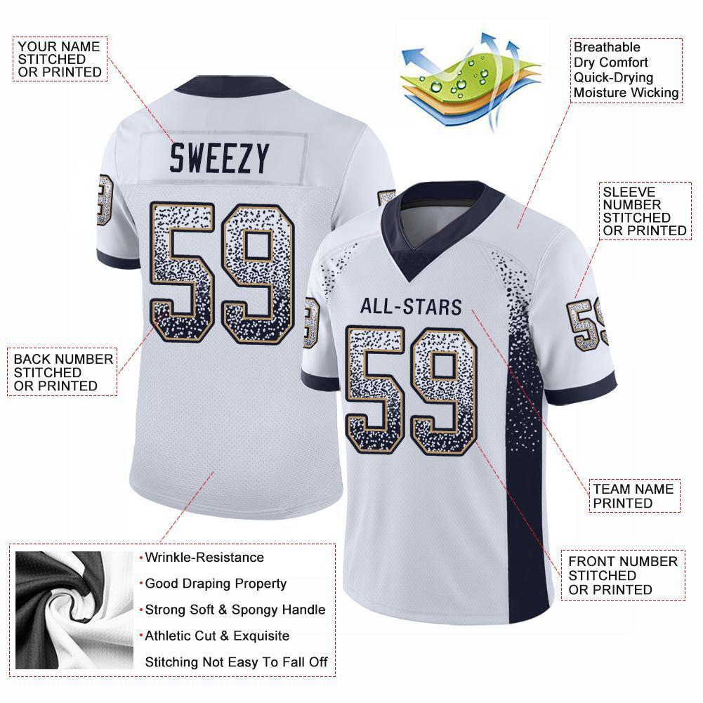 Custom White Navy-Old Gold Mesh Drift Fashion Football Jersey Limited