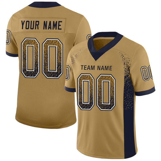 Custom Old Gold Navy-White Mesh Drift Fashion Football Jersey Limited