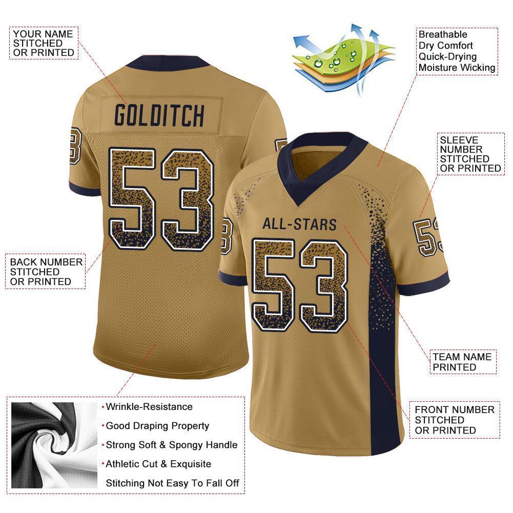 Custom Old Gold Navy-White Mesh Drift Fashion Football Jersey Limited