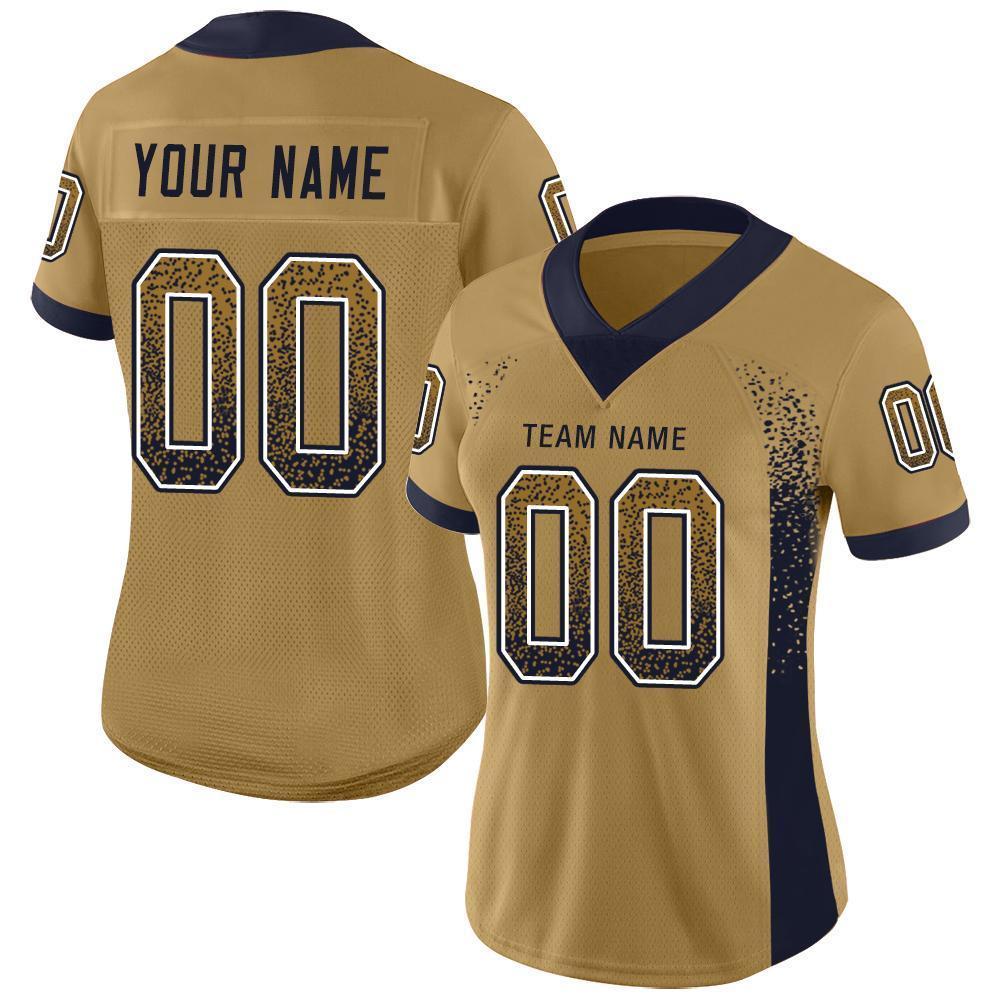 Custom Old Gold Navy-White Mesh Drift Fashion Football Jersey Limited
