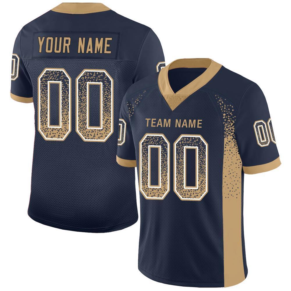 Custom Navy Old Gold-White Mesh Drift Fashion Football Jersey Limited