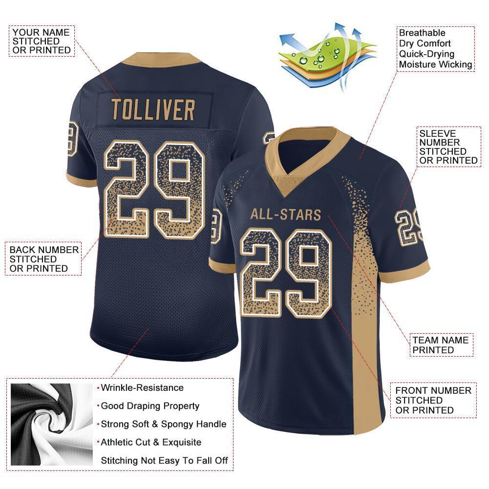 Custom Navy Old Gold-White Mesh Drift Fashion Football Jersey Limited