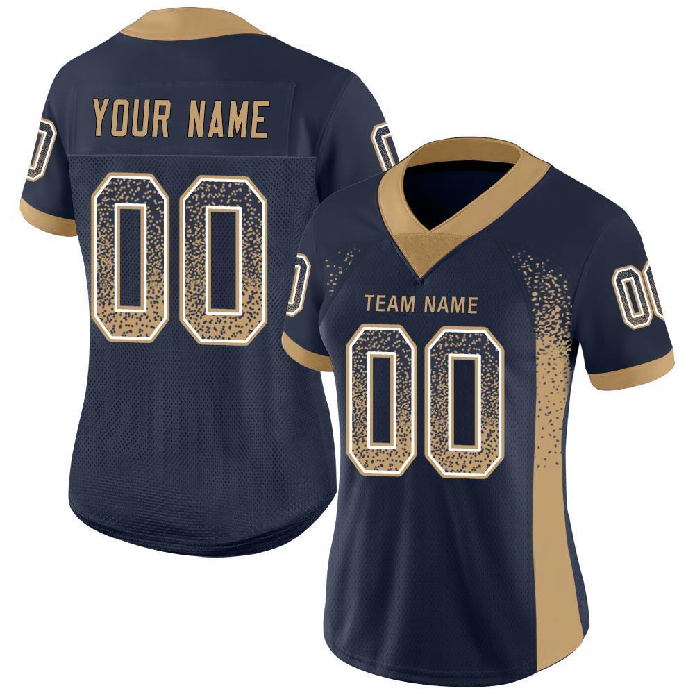 Custom Navy Old Gold-White Mesh Drift Fashion Football Jersey Limited