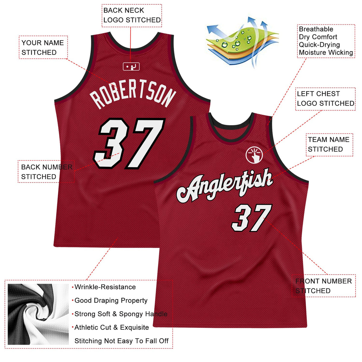 Custom Maroon White-Black Authentic Throwback Basketball Jersey Limited