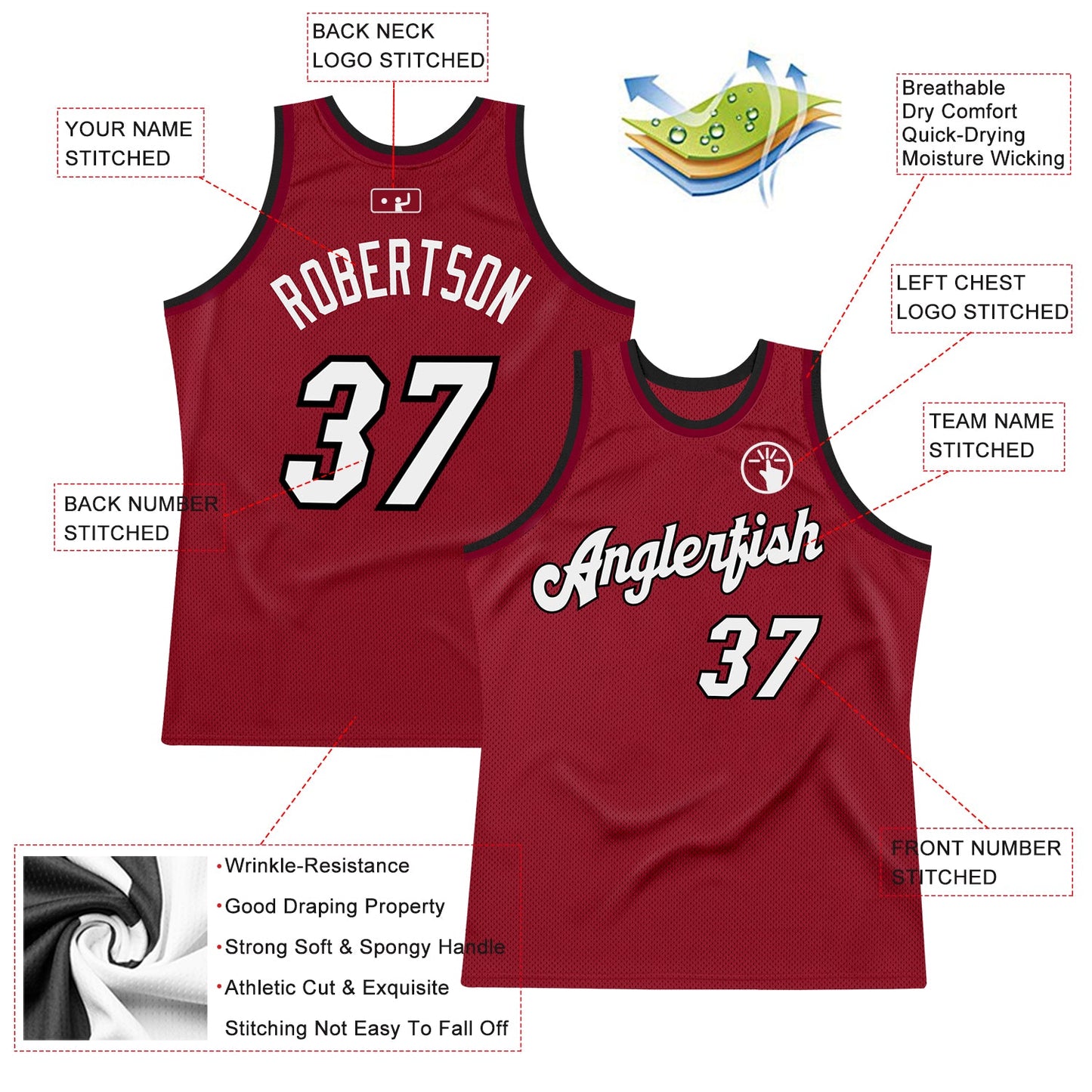 Custom Maroon White-Black Authentic Throwback Basketball Jersey Limited