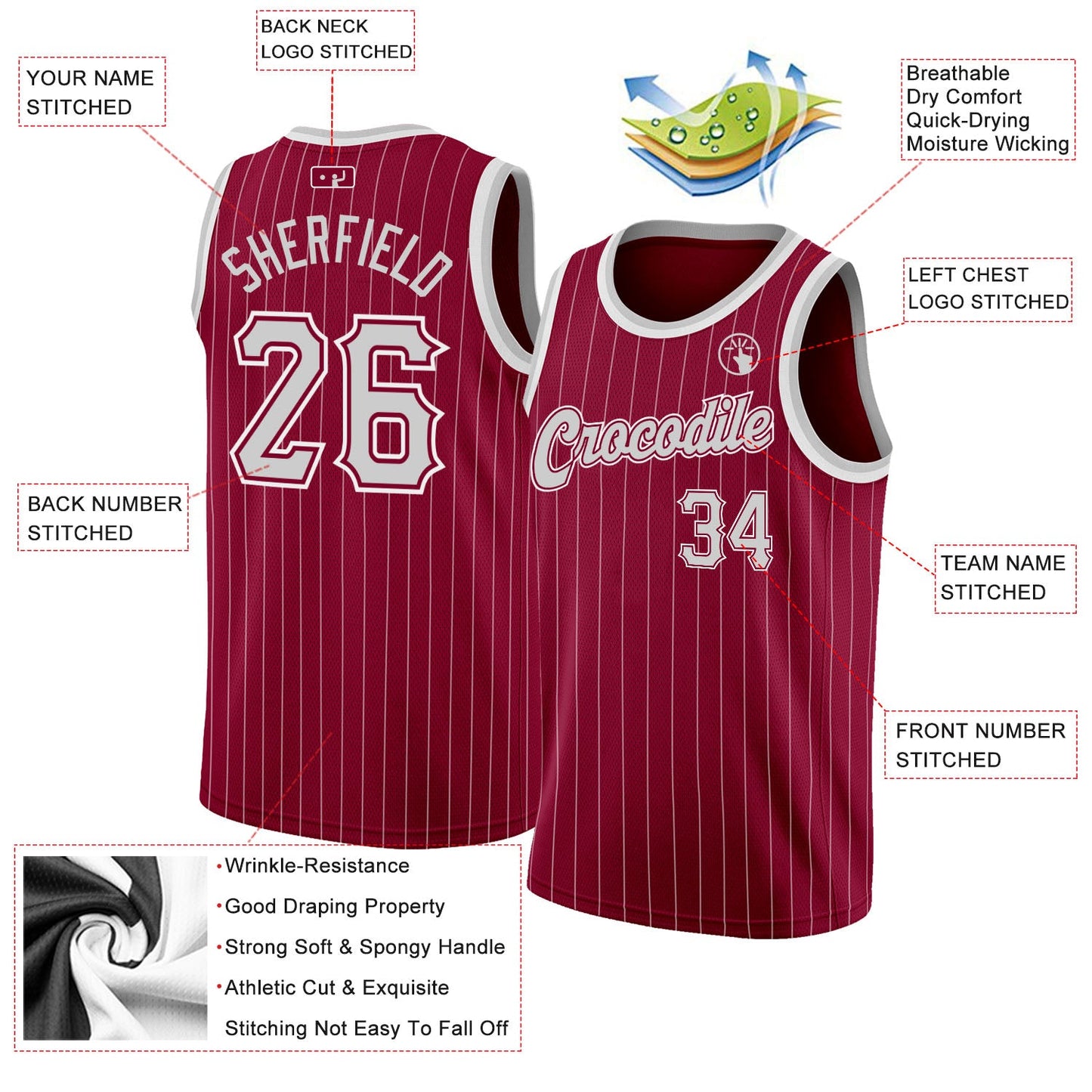 Custom Maroon White Pinstripe Gray-White Authentic Basketball Jersey Limited