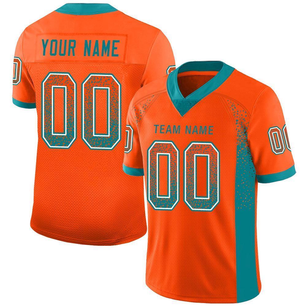 Custom Orange Aqua-White Mesh Drift Fashion Football Jersey Limited