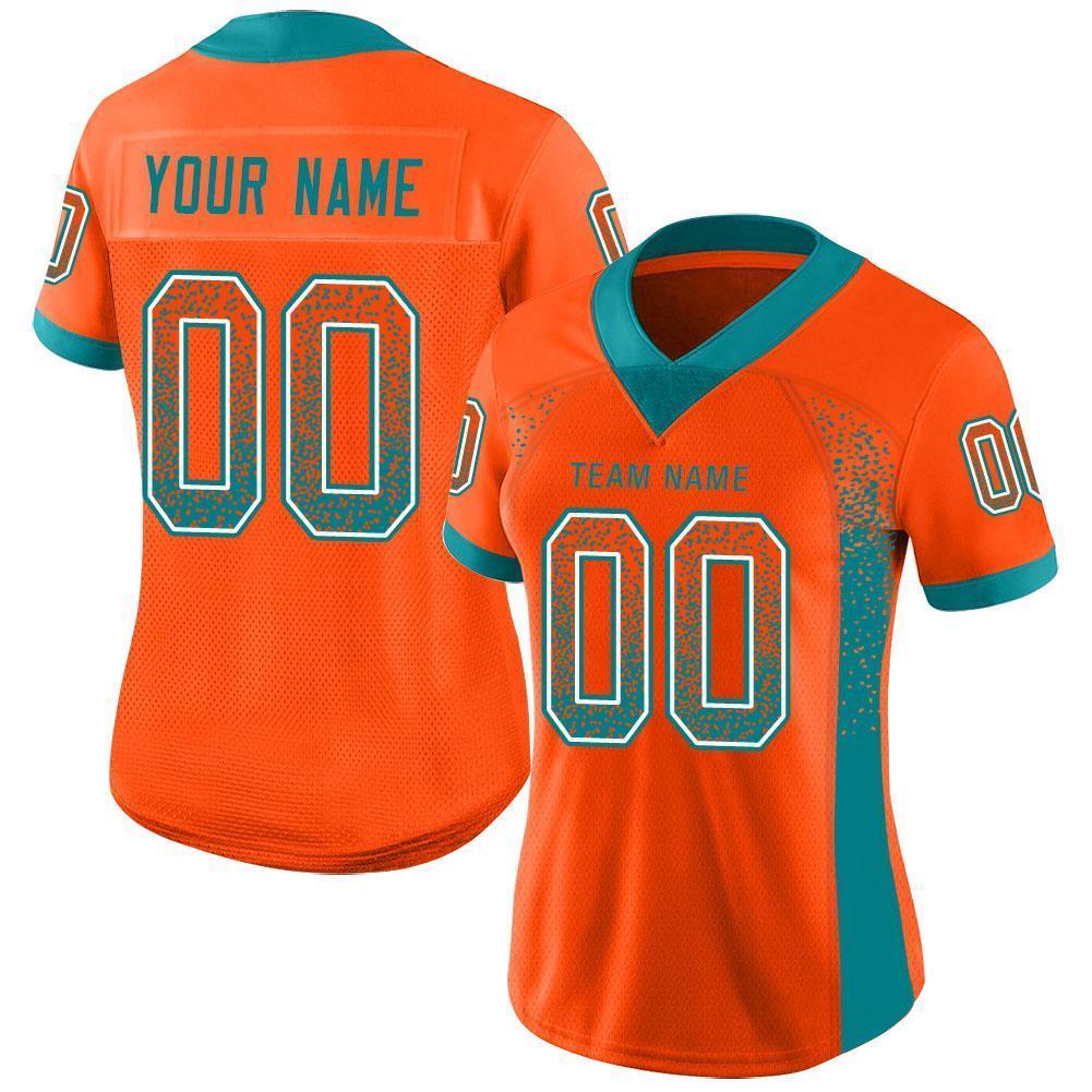 Custom Orange Aqua-White Mesh Drift Fashion Football Jersey Limited