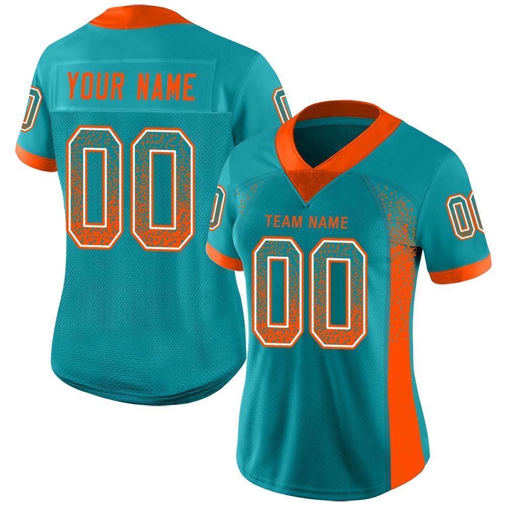 Custom Aqua Orange-White Mesh Drift Fashion Football Jersey Limited