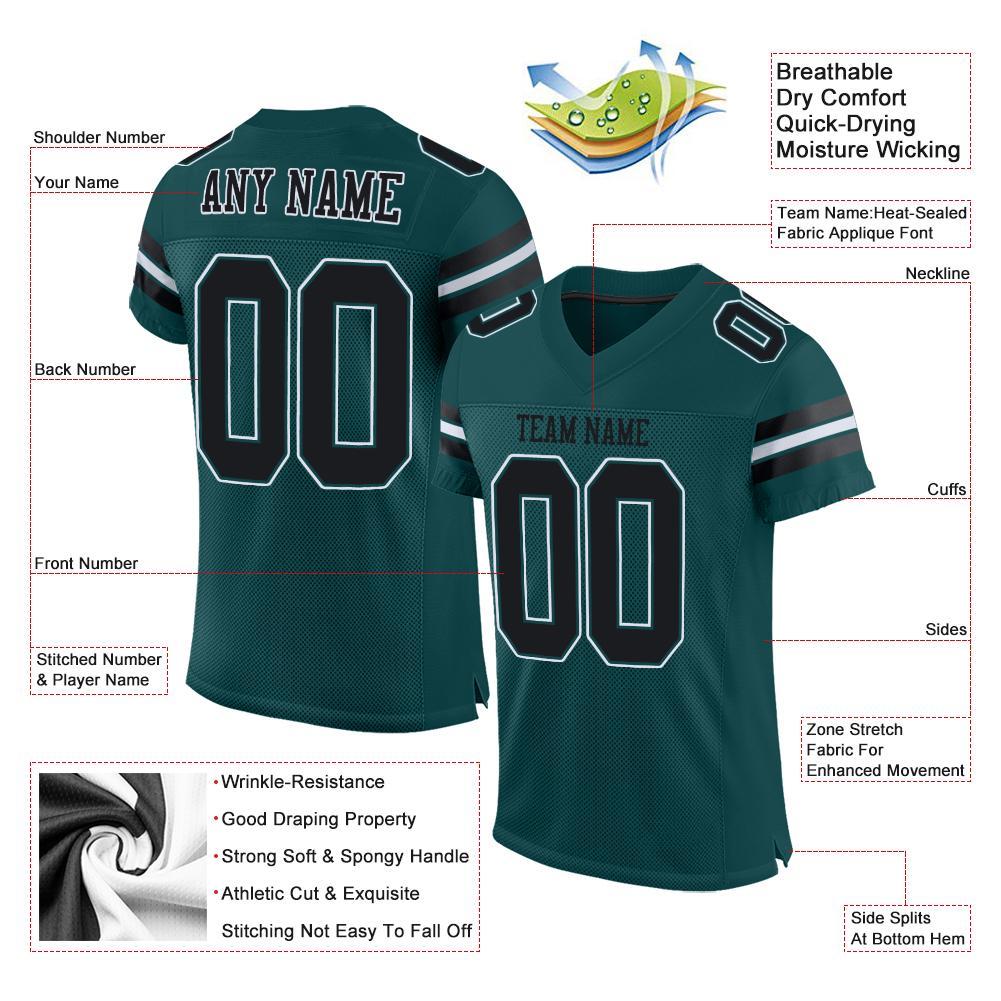 Custom Midnight Green Black-White Mesh Authentic Football Jersey Limited