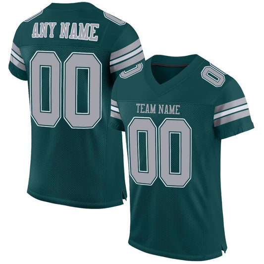 Custom Midnight Green Light Gray-White Mesh Authentic Football Jersey Limited