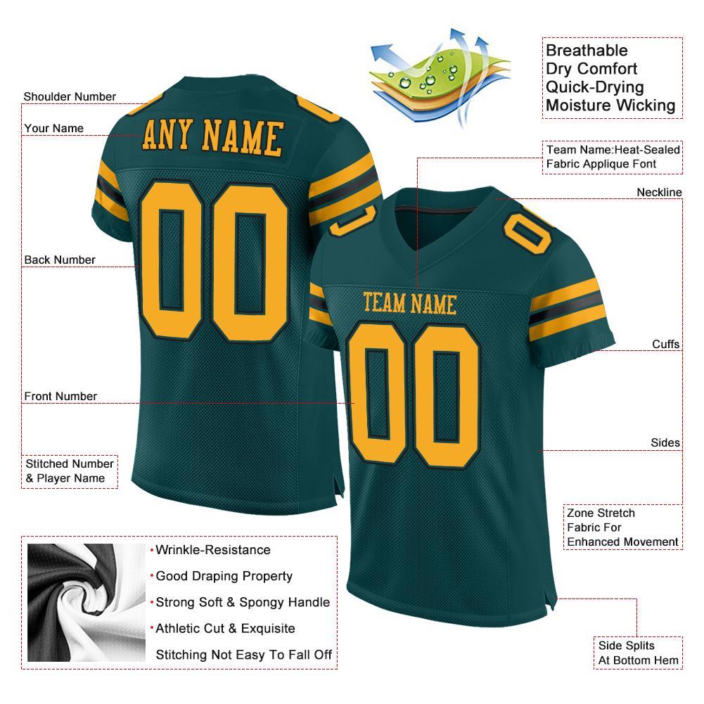 Custom Midnight Green Gold-Black Mesh Authentic Football Jersey Limited