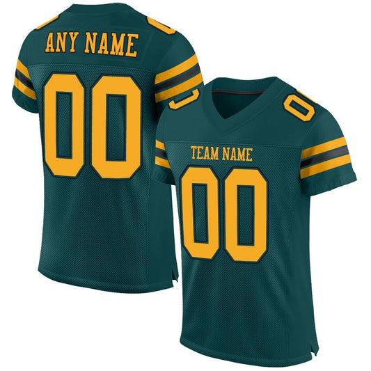 Custom Midnight Green Gold-Black Mesh Authentic Football Jersey Limited