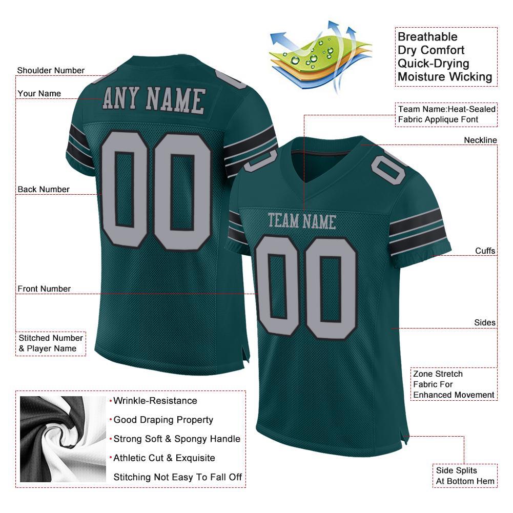 Custom Midnight Green Light Gray-Black Mesh Authentic Football Jersey Limited