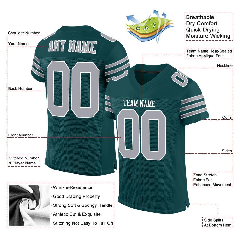 Custom Midnight Green Gray-White Mesh Authentic Football Jersey Limited