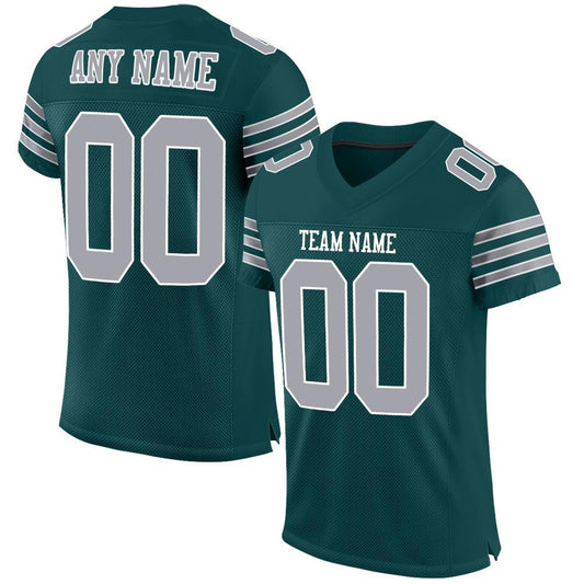 Custom Midnight Green Gray-White Mesh Authentic Football Jersey Limited