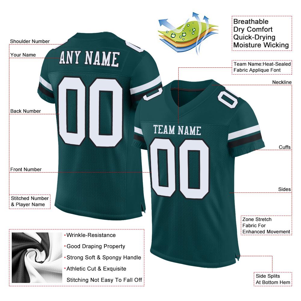 Custom Midnight Green White-Black Mesh Authentic Football Jersey Limited