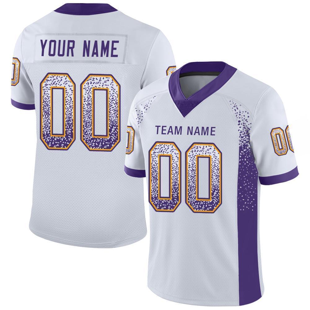 Custom White Purple-Gold Mesh Drift Fashion Football Jersey Limited