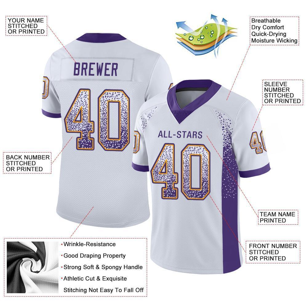 Custom White Purple-Gold Mesh Drift Fashion Football Jersey Limited