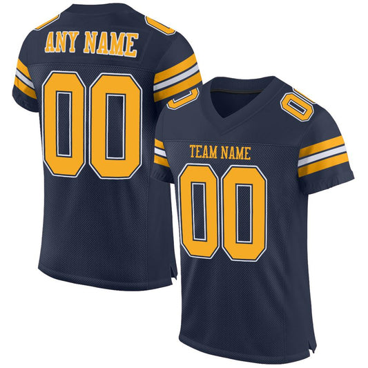 Custom Navy Gold-White Mesh Authentic Football Jersey Limited
