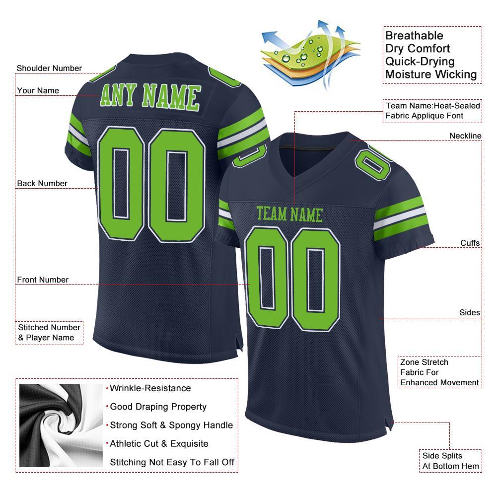 Custom Navy Neon Green-White Mesh Authentic Football Jersey Limited