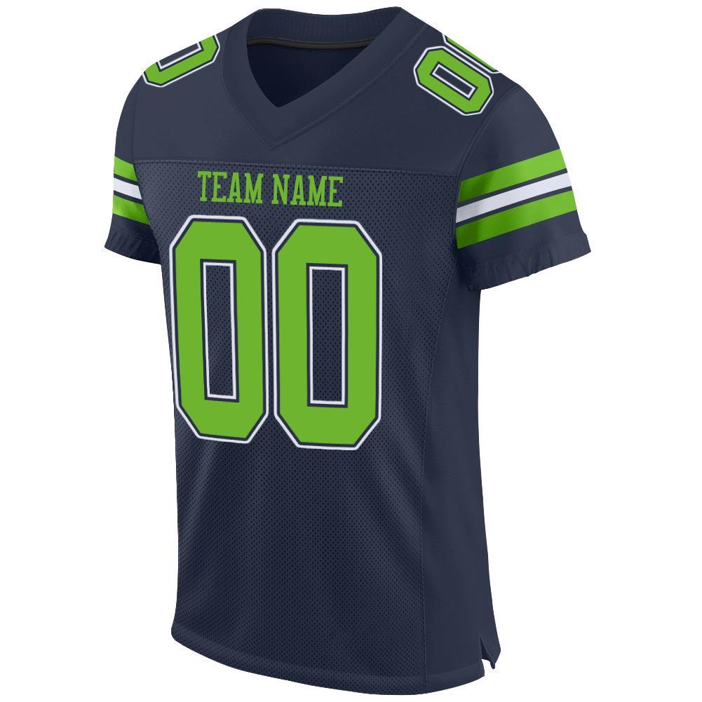 Custom Navy Neon Green-White Mesh Authentic Football Jersey Limited