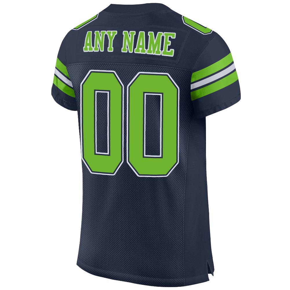 Custom Navy Neon Green-White Mesh Authentic Football Jersey Limited