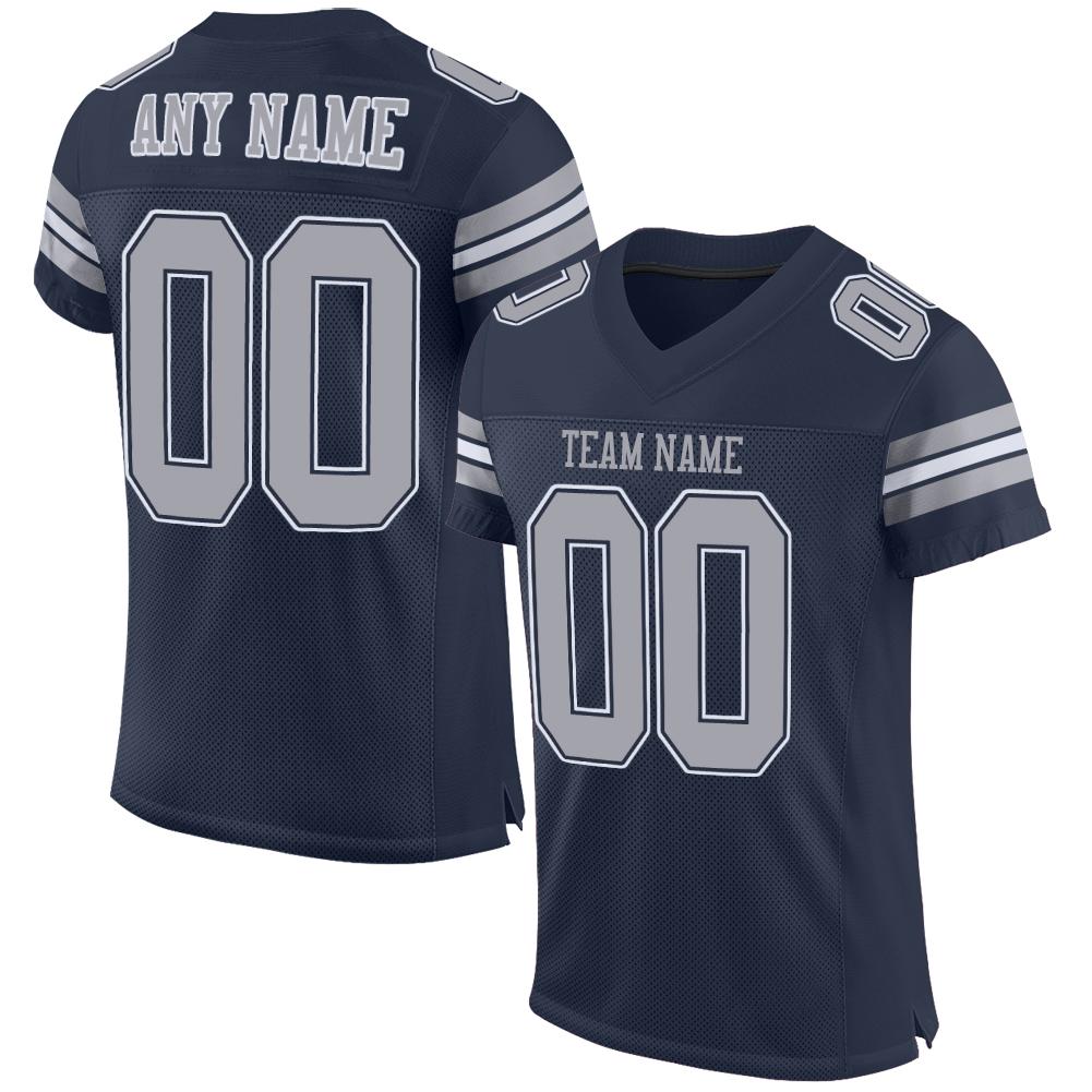 Custom Navy Gray-White Mesh Authentic Football Jersey Limited